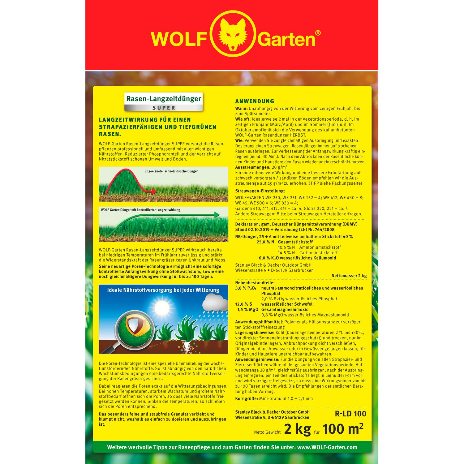 WOLF-Garten Long-Term Lawn Fertilizer "Super"" R-LD 100 folding box rear view"
