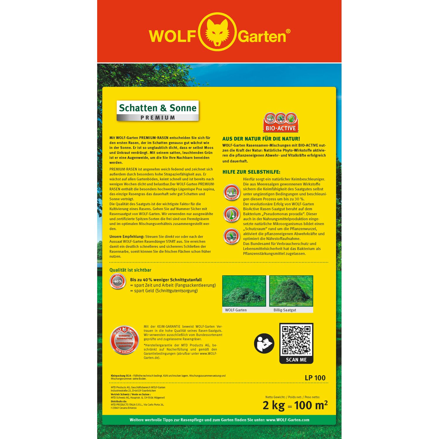 Packaging WOLF-Garten lawn seed LP 100, back