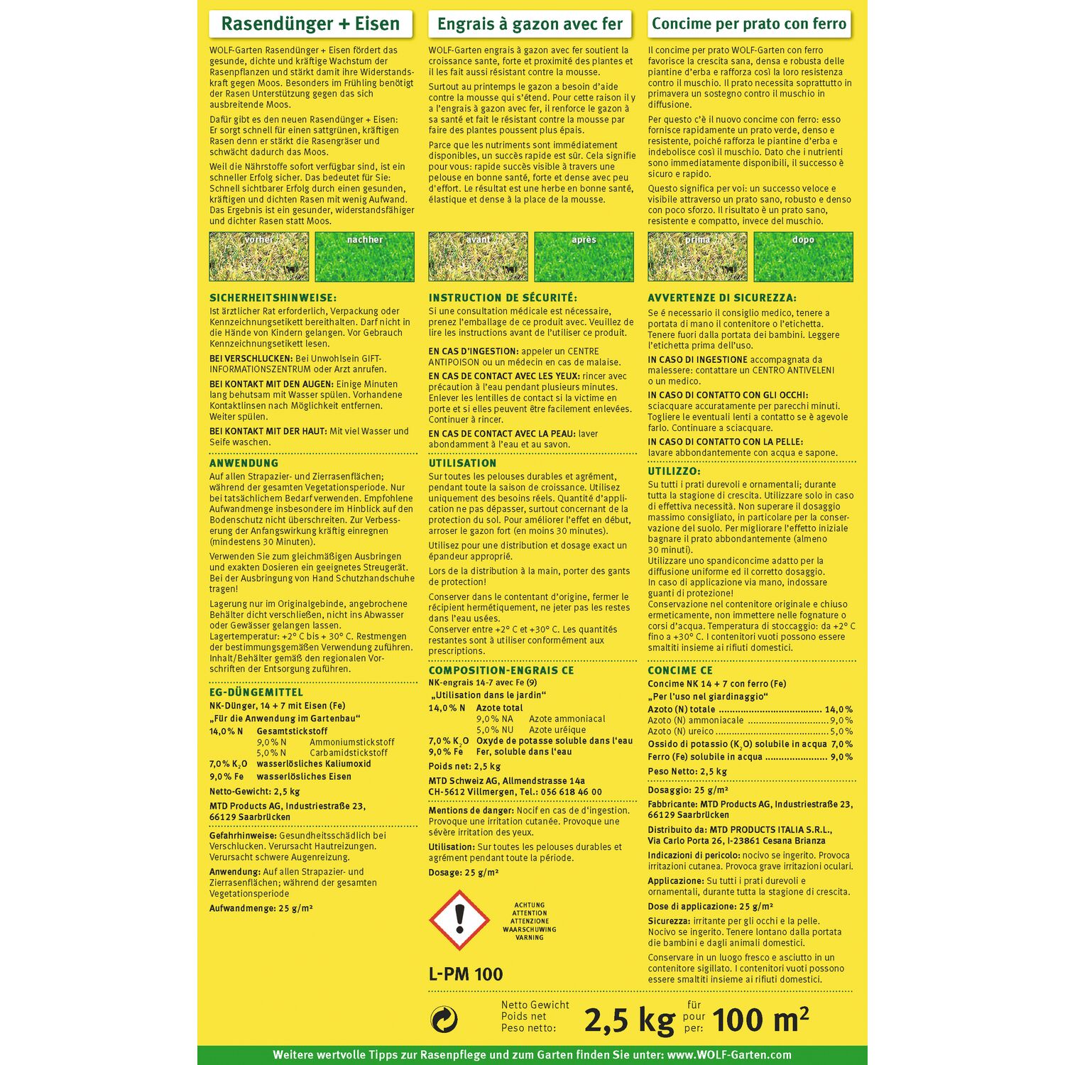 Packaging of WOLF-Garten fertiliser L-PM 100