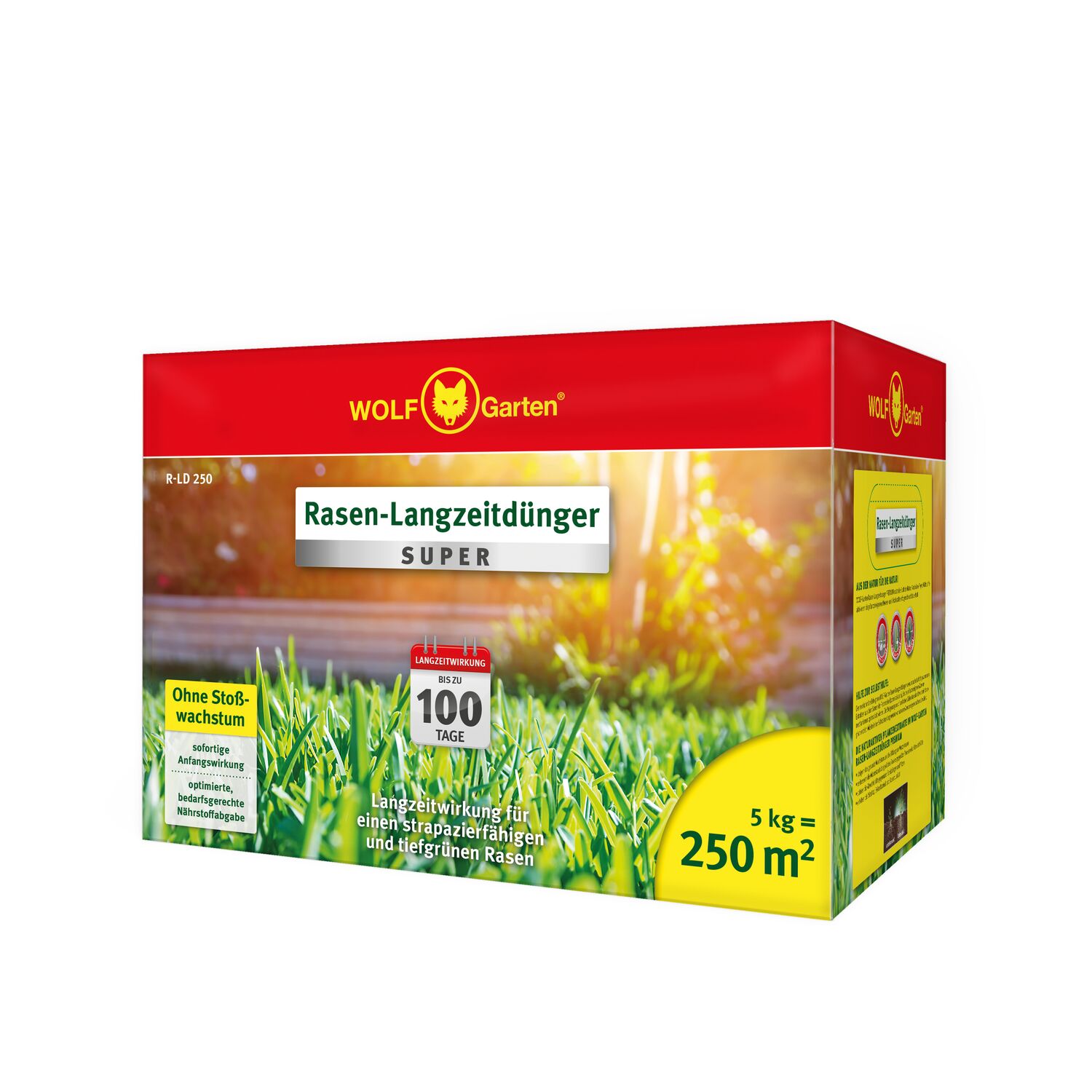 WOLF-Garten Long-Term Lawn Fertilizer "Super"" R-LD 250 paper bin right angle view"