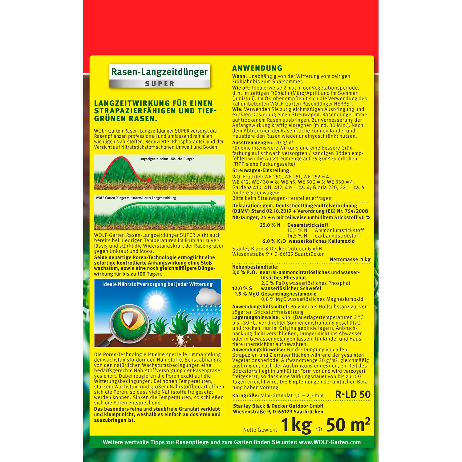 WOLF-Garten Long-Term Lawn Fertilizer "Super"" R-LD 50 folding box rear view"