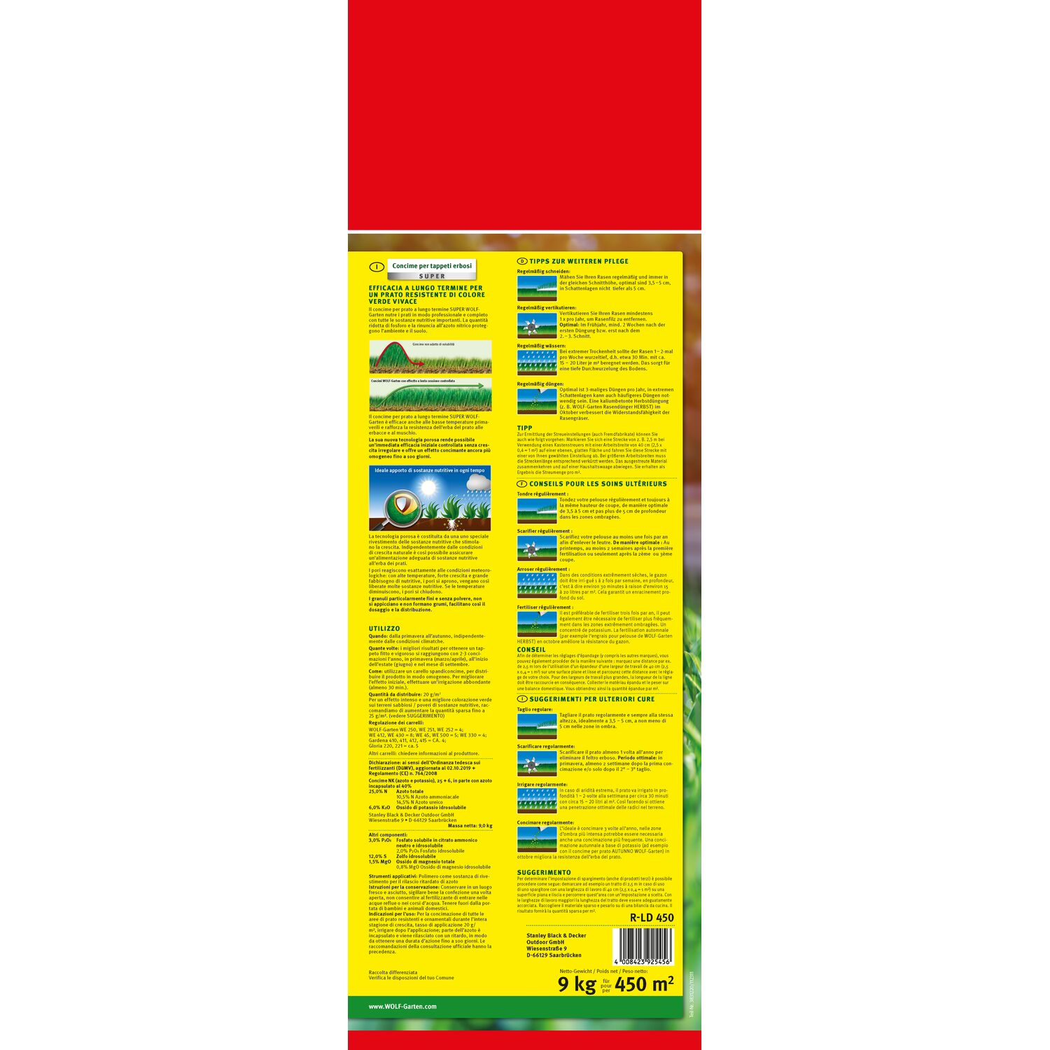 WOLF-Garten Long-Term Lawn Fertilizer "Super"" R-LD 450 plastic bag rear view right part"